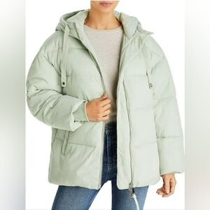 Nwt Womens AQUA Lightweight Hooded Puffer $198 Celadon